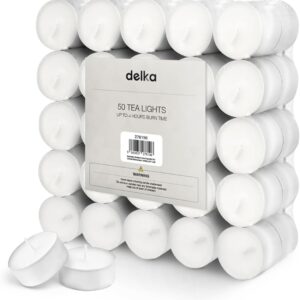 Unscented Tea Lights White-Long-Lasting 4 Hour Burn Time-Smoke-Free Bright Flame-Ideal for Weddings, Events, Aromatherapy, Home Décor, and Emergency Use-Premium Quality (White, 50 Pack)